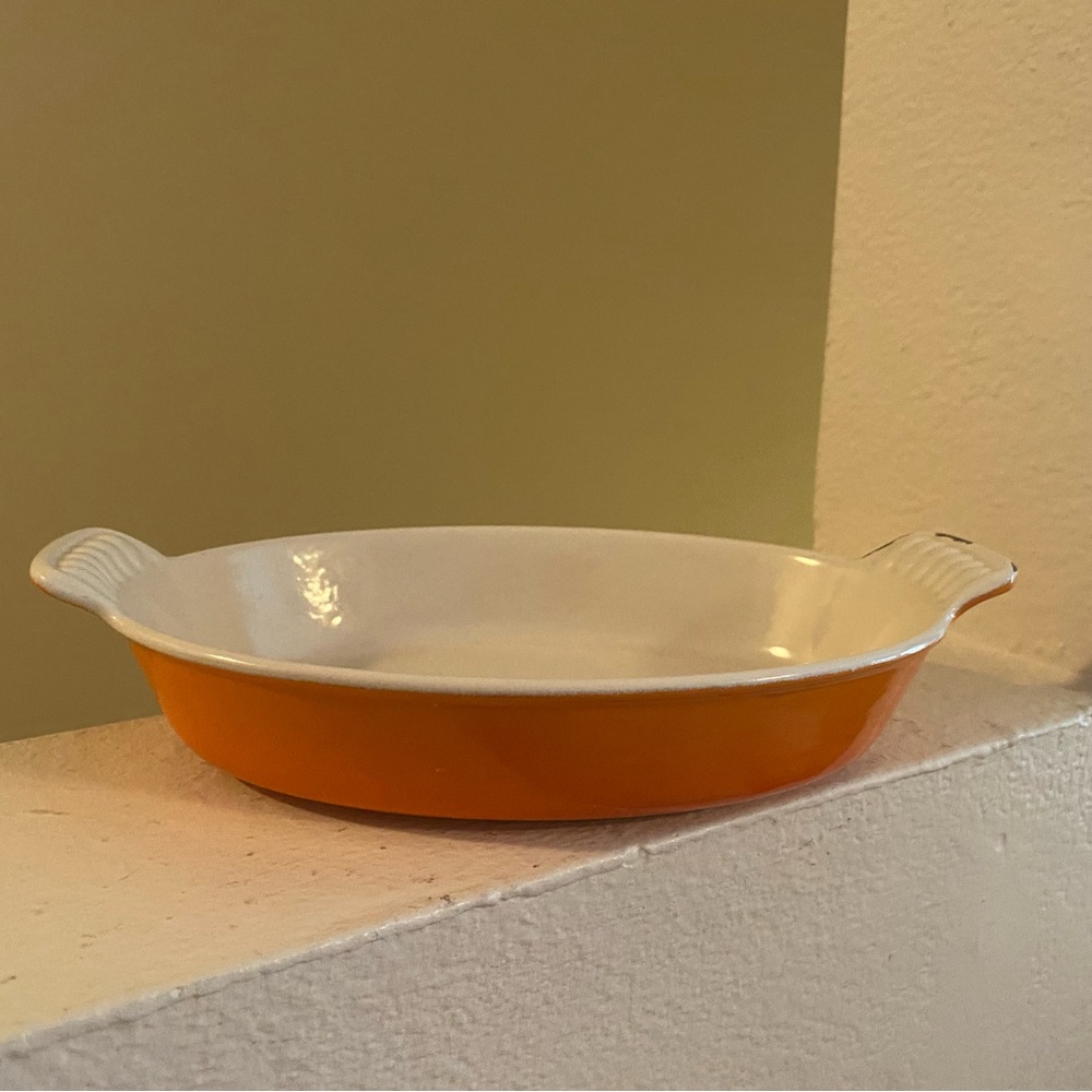 Le Creuset Orange and White Baking Dish. Au Gratin Dish. #20. France. Set of 2.